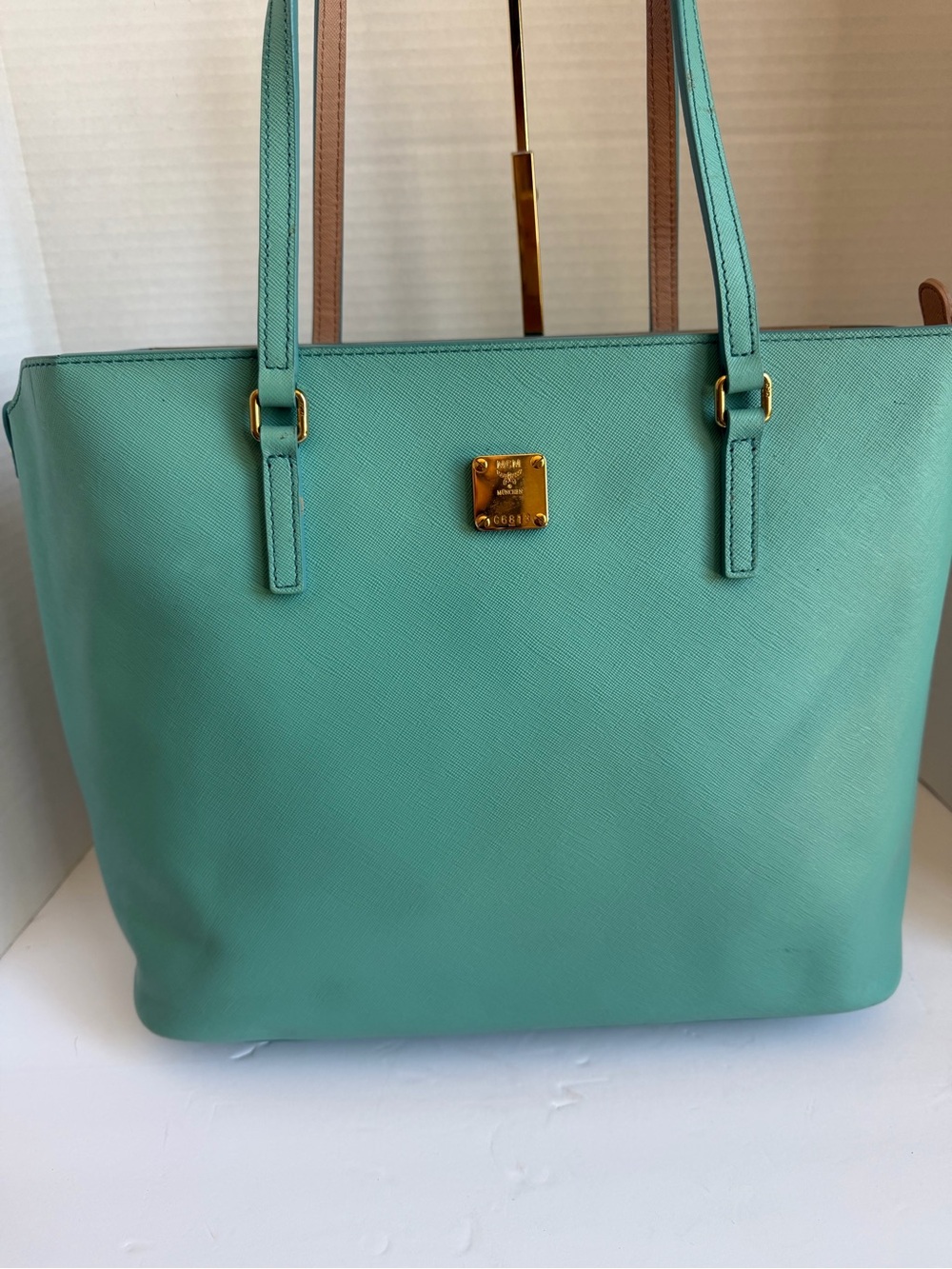 MCM Mint Green Leather Tote Bag